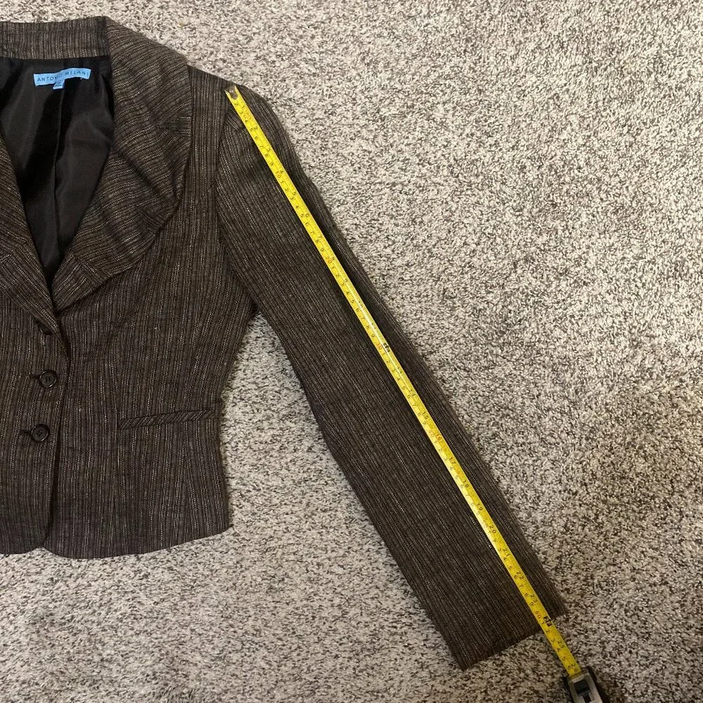 Antonio Melani Brown Tweed Button Down Fitted Blazer - 2